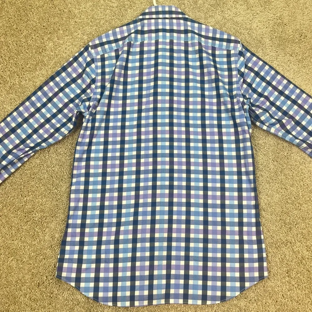Banana Republic Blue White Check Plaid Dress Shirt Men Medium Grant Fit Non-Iron